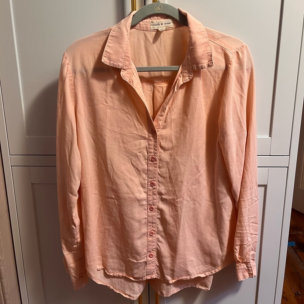 CLOTH & STONE Peach Button Up long/roll up sleeve medium tencel